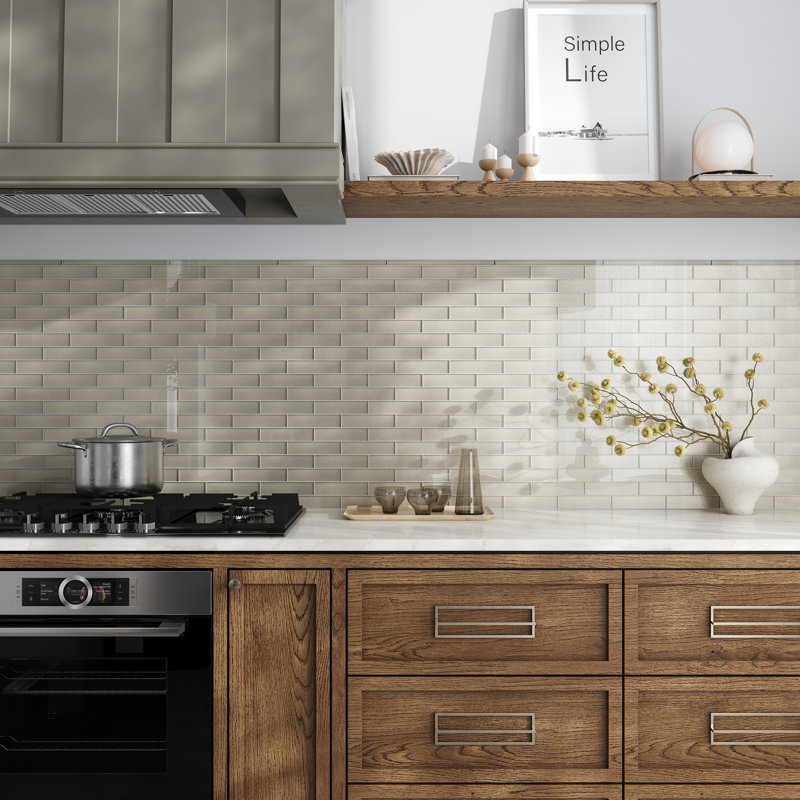 2X8 Subway Glass Mosaic Tile, Ash