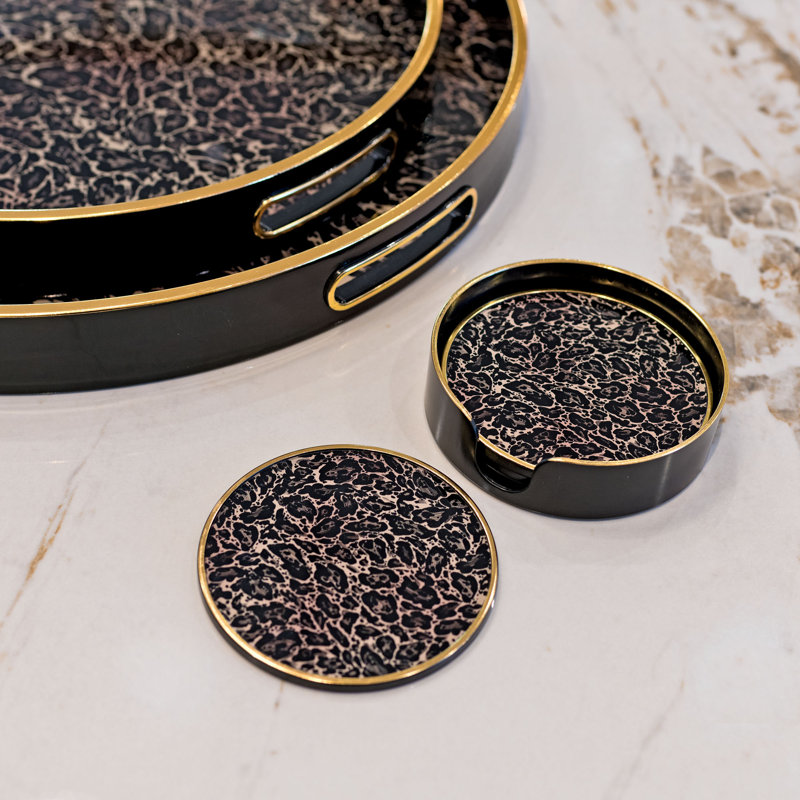 LLB- Round coaster setof 4 Roxy Leopard