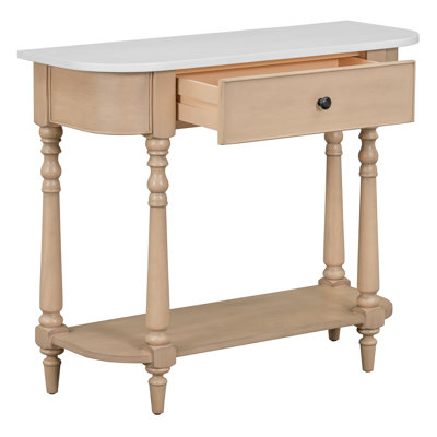 Narrow Console Table with Curved Corner, Retro Entryway Table with Top Drawer and Open Shelf, Sofa Table Console Tables for Entryway, Hallway and Livi