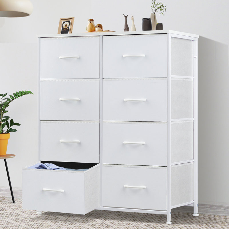 Bedroom Dresser with 8 Drawers Tall Dresser Chest of Drawers Fabric Dresser Modern Dresser, White