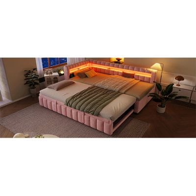 Lit de jour rembourré avec lumières DEL, USB et lit gigogne escamotable