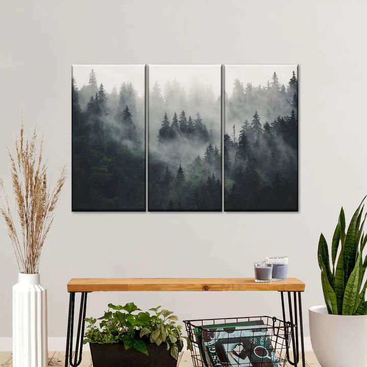 Misty Forest Mountain 3 pièces, H 28 po x l 45 po x P 1,25 po