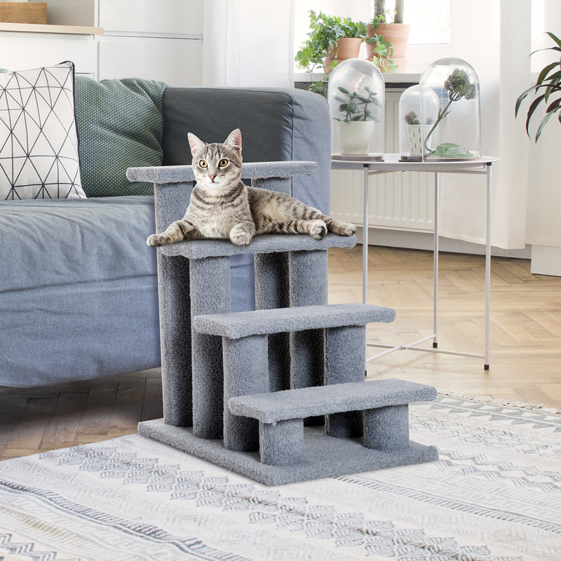 Basilton Multi-Level 4 Tier Pet Stairs Dog Cat Climber Sleeper Cat Scratch Post, Gray