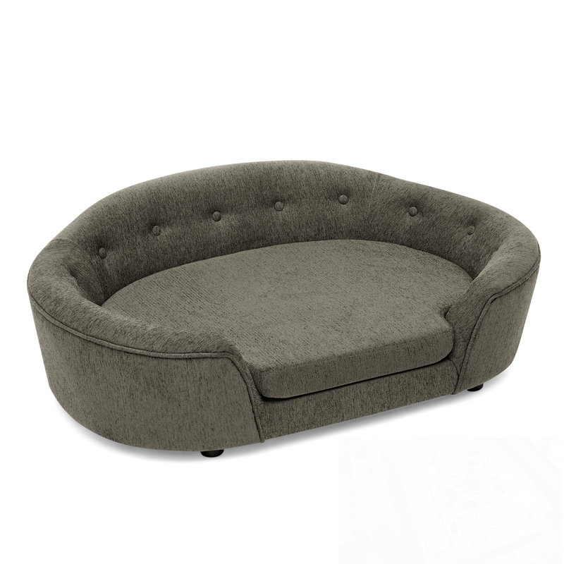 Sarah Oversized Oval Semi-Enclosed Dog Sofa with Button-Tufted Backrest, Dark Gray
