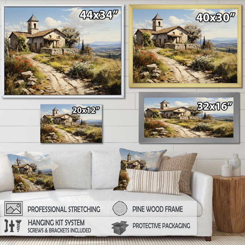 Country Charm Village, reproduction d'art sur toile, Cadre simple blanc, H 16 po x l 32 po x P 1 po