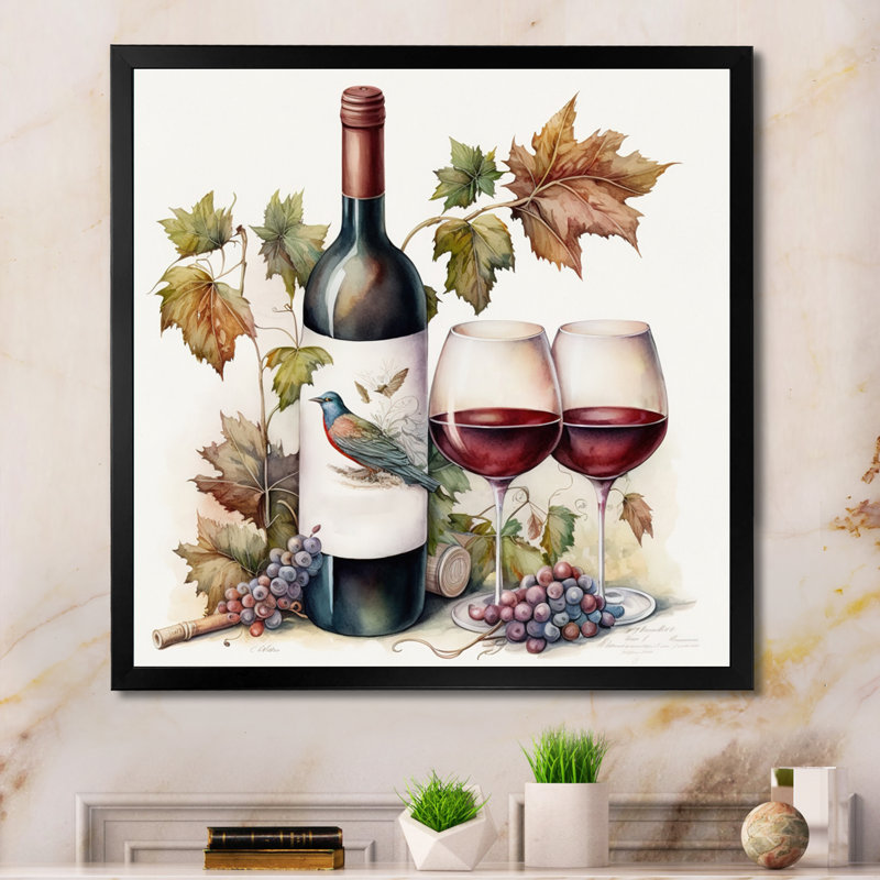 Bouteille de vin rouge - reproduction sur toile, L 16 po x H 16 po, Impression noire sur toile encadrée