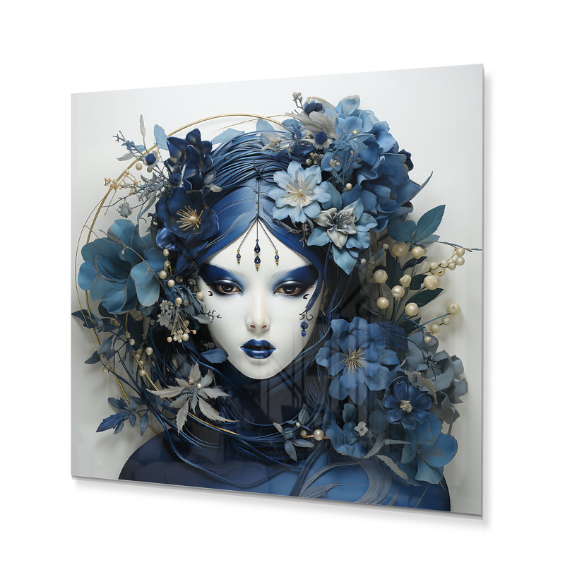 "Portrait d'ombre indigo du Japon" sur métal, H 24 po x l 24 po x P 1 po