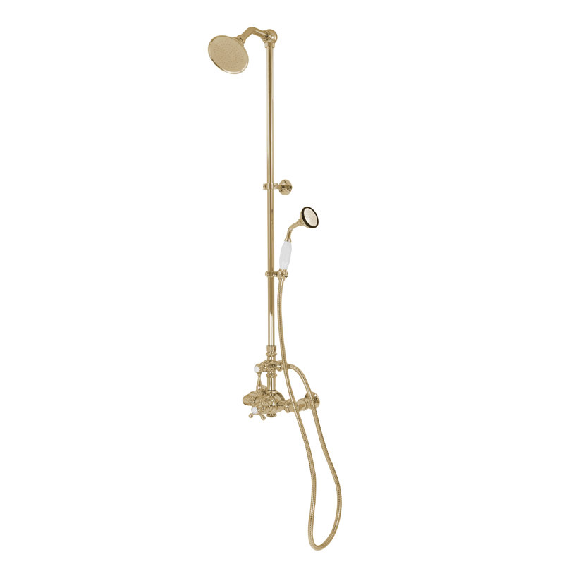 Système de douche thermostatique exposé avec inverseur par Strom Living, Laiton brut non laqué