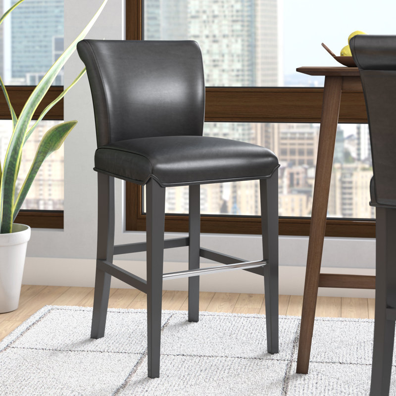 Bowie Upholstered Counter Stool with Solid Wood Frame, Black, Bar Stool (30" Seat Height)