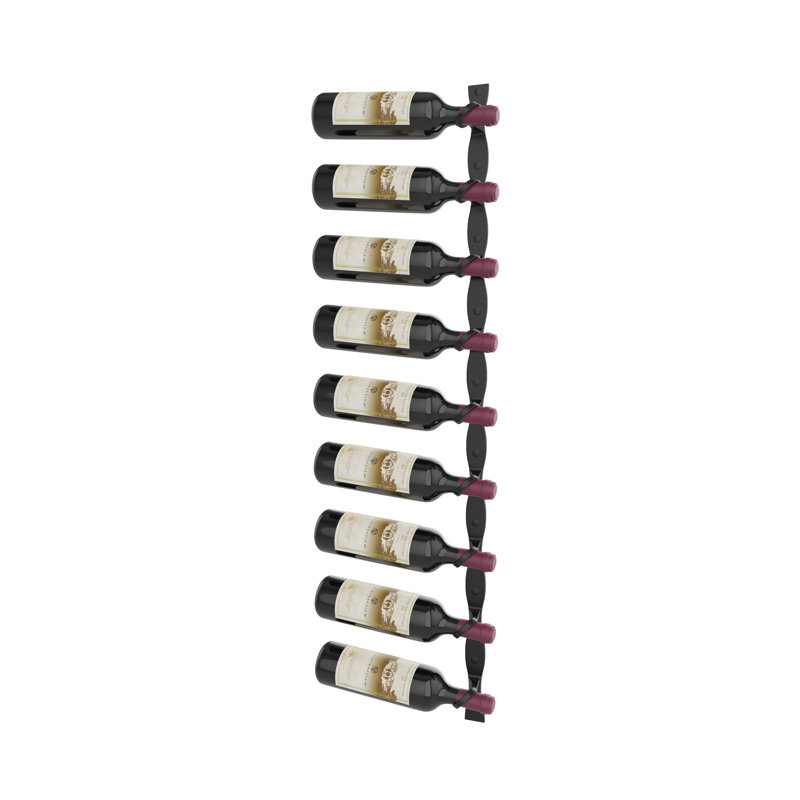 9 Bottle Wall Mounted Wine Bottle Rack, Matte Black