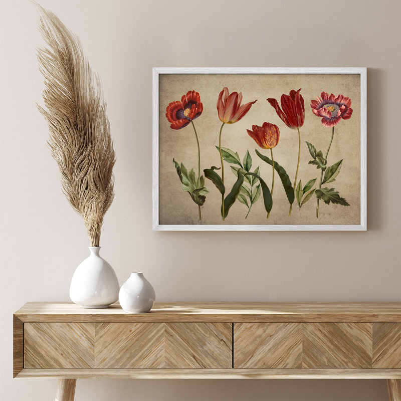 "Fleurs rouges rustiques, impression encadrée, affiches, petit art mural de salle de bain", Blanc, H 11 po x l 14 po