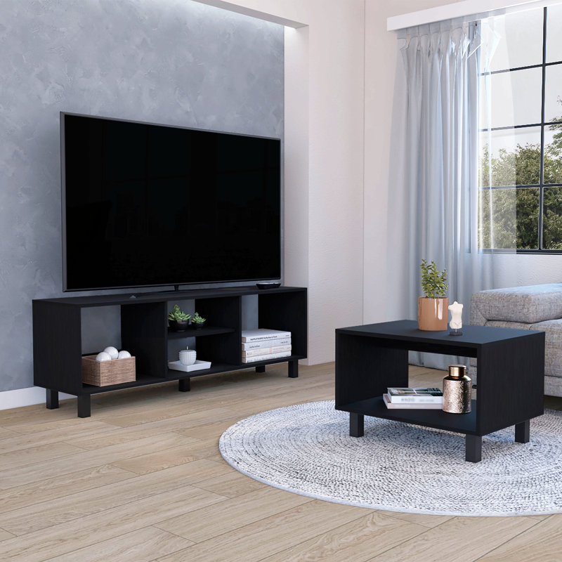 Ensemble de salon double avec meuble télé et table basse avec accents en acier