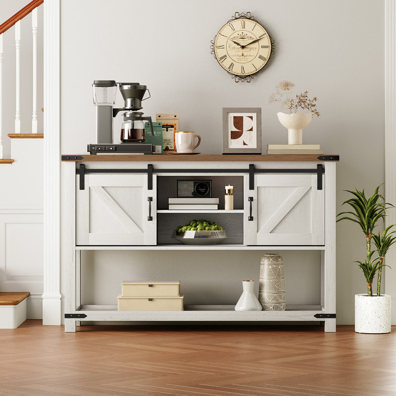 Ordonez 31.9"H  Narrow Sofa Console Table Foyer Table with Storage, Oak Brown Top/Antique White Base