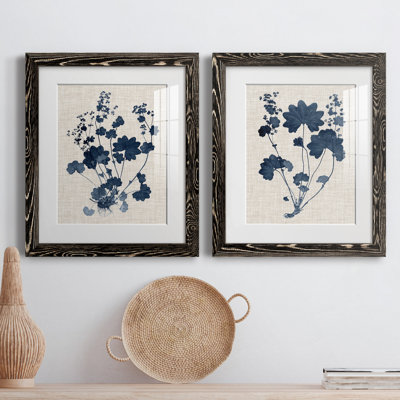" Navy And Linen Leaves II " 2 - Pieces Painting Print