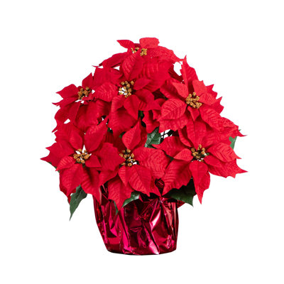 19 po Arrangement de poinsettias artificiels dans un pot de fleurs rouge