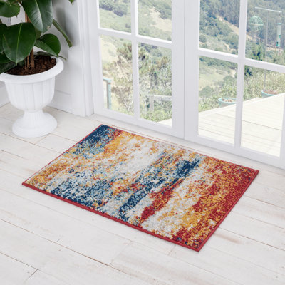 Abstract Red/Blue/Gold Colorful Indoor Area Rug