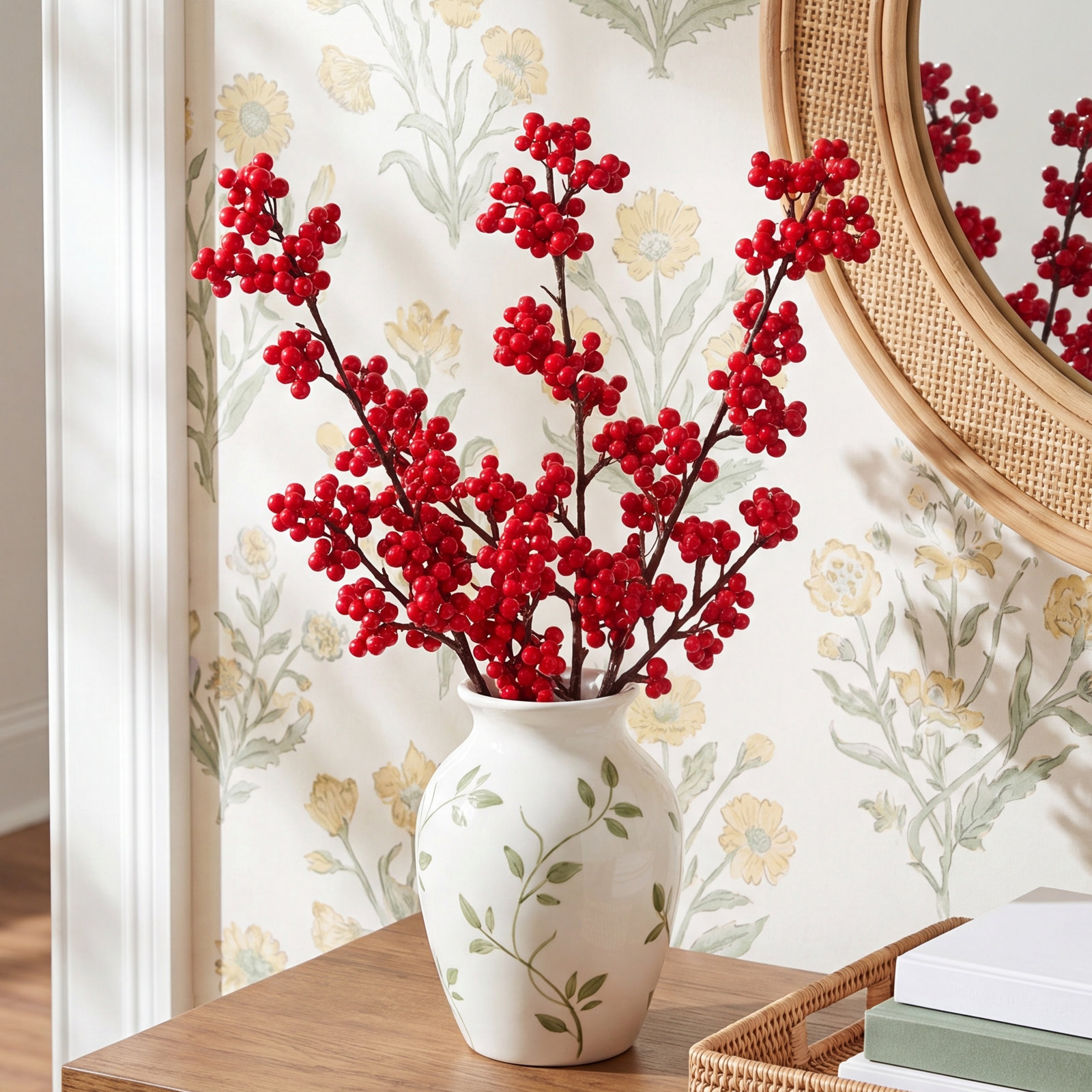 Berry Floral Stems, Red, 23" H x 3" W x 9" D