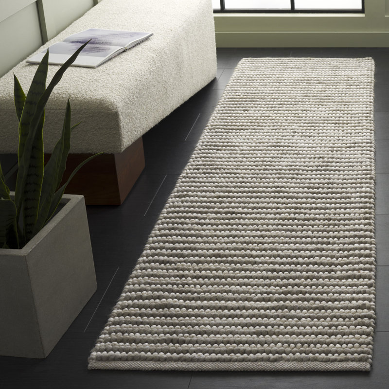 Natura 287 Flatweave Wool/Cotton No Pattern Rug in Gray/Ivory, Runner 2'3" x 8'