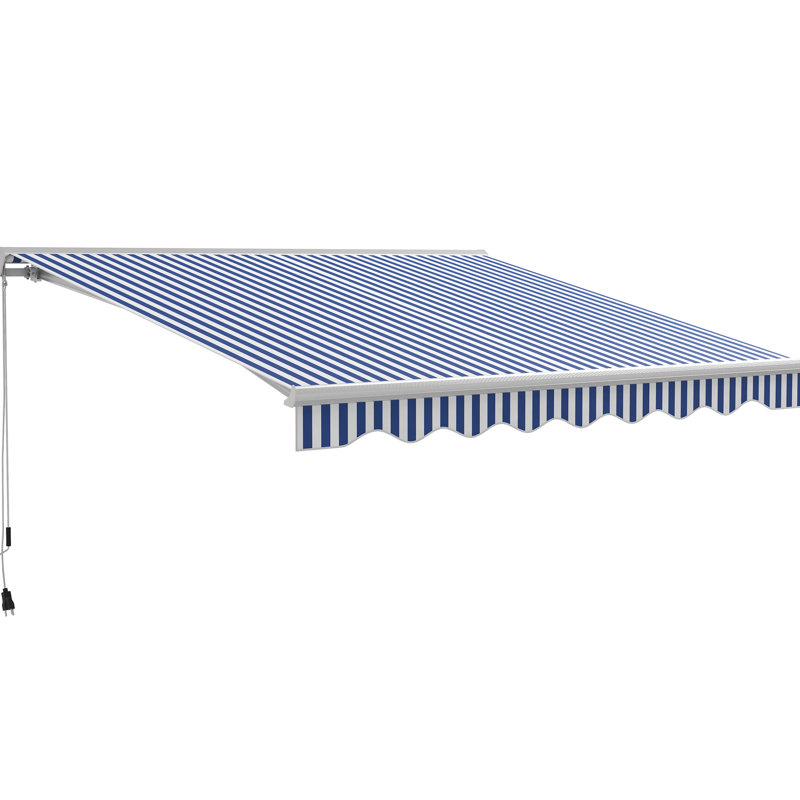 Auvent de jardin électrique rétractable 13 pi x 10 pi avec lumières à DEL, pare-soleil UV40 +, bleu et blanc pour la protection du balcon, rétractable, bleu