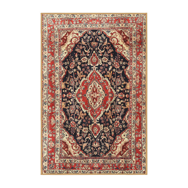 Orange oriental/noir/Tapis décoratif beige abeilles, Rectangle 5 pi x 7 pi