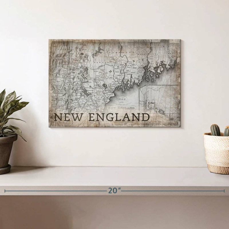Aliaz New England Map Vintage, 8" H x 12" W