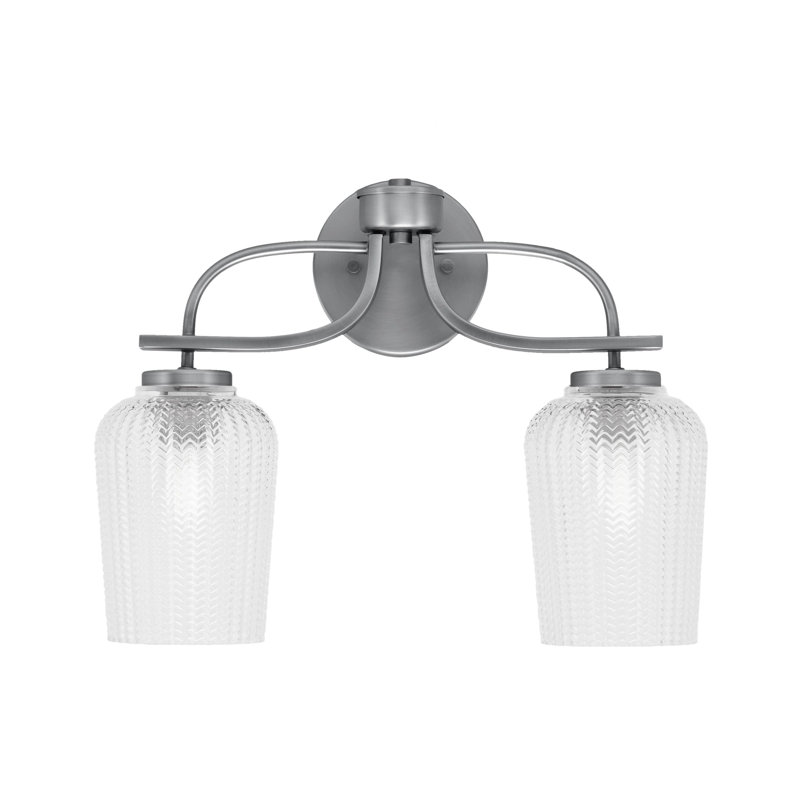 Barre d'éclairage de salle de bain 2 lumières Zygi au fini graphite avec verre texturé transparent de 5 po