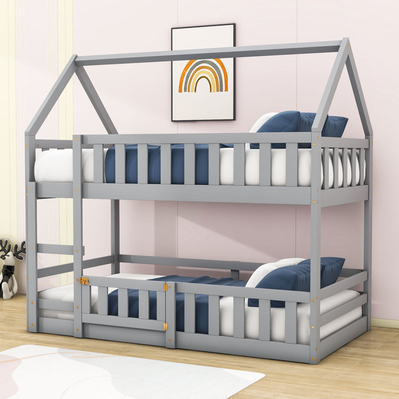 Salome Kids Twin Over Twin Bunk Bed, Gray