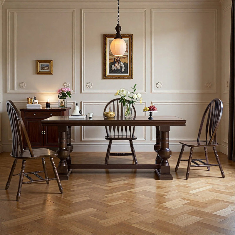 Ensemble de table de salle à manger rétro et élégant en bois massif, 7 pièces : table, 6 chaises