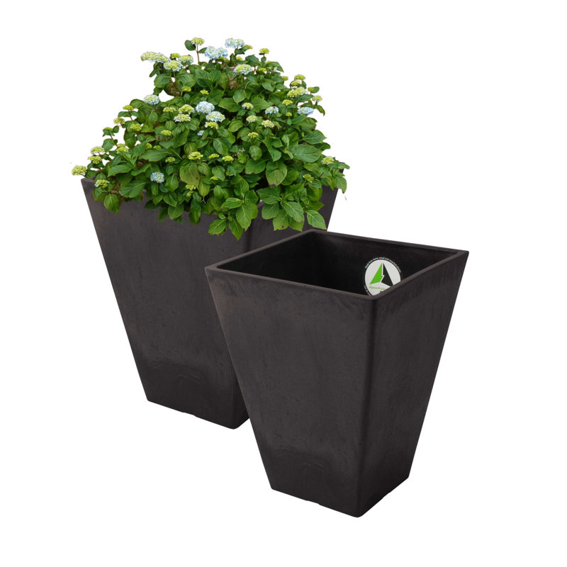 Cara Composite Square Pot Planter Set, Black
