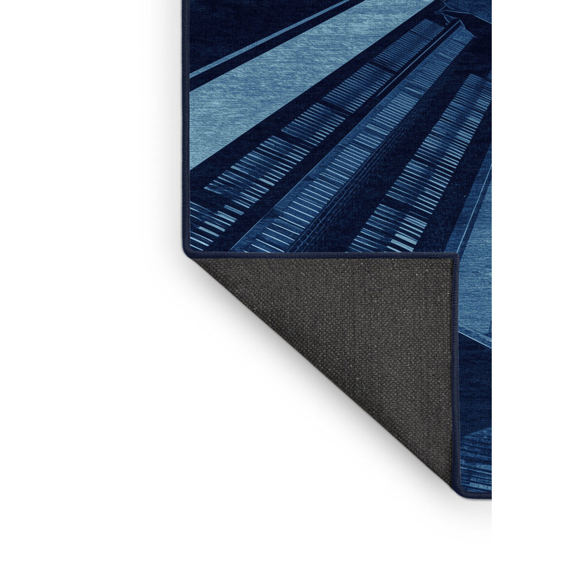 Soft Plush Beecher Lagos Skyline Modern & Contemporary Geometric Area Rug in Blue – Navy Binding, 6x9