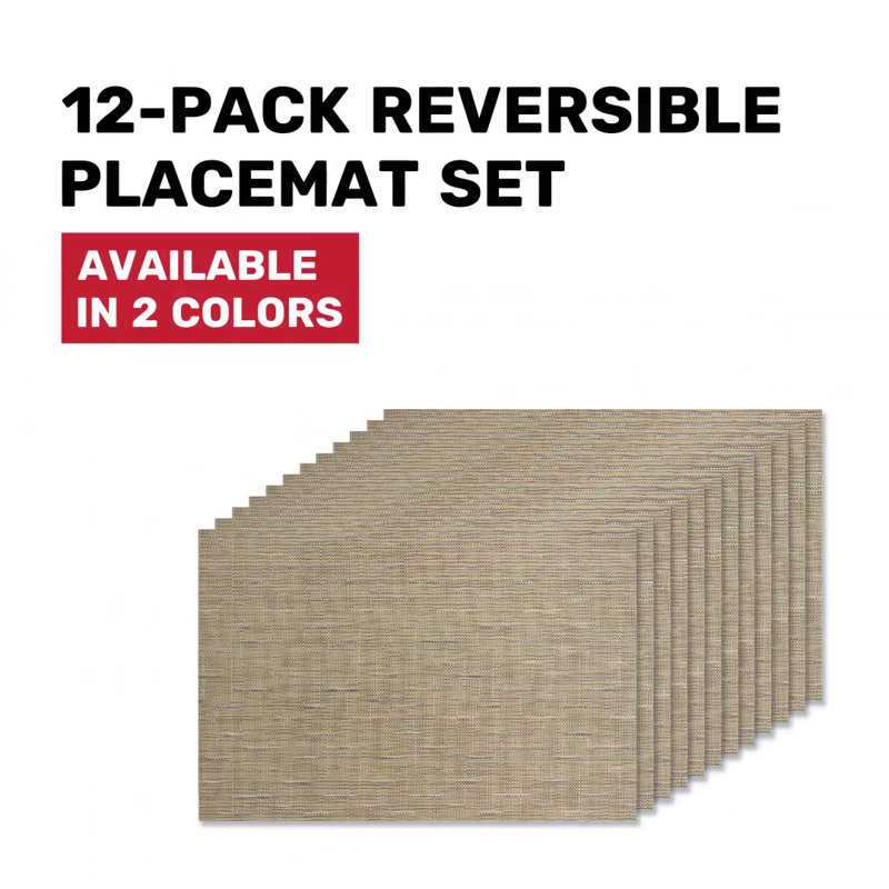 Grasscloth Blue Reversible Vinyl Indoor Outdoor Placemats, Set of 12