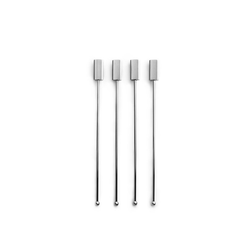 Silver Stainless Steel Cocktail Drink Stirrers, Set of 4