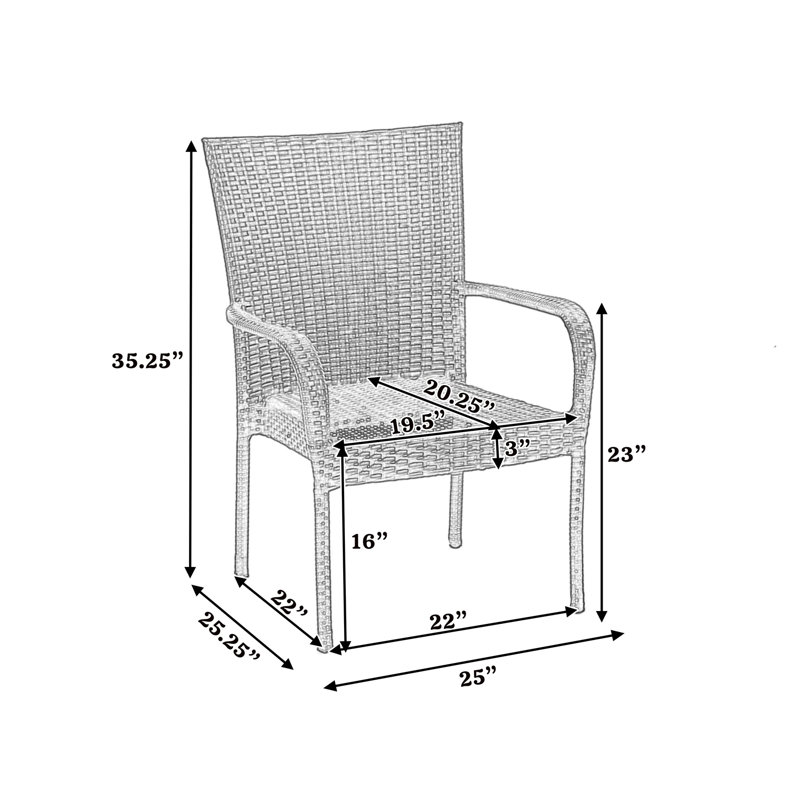Chaises empilables grises en PE 4 pièces pour la détente en plein air, avec un design élégant, une construction, un espace et une salle à manger entièrement assemblée, avec des pieds minces, un motif tissé, une performance durable et empilable