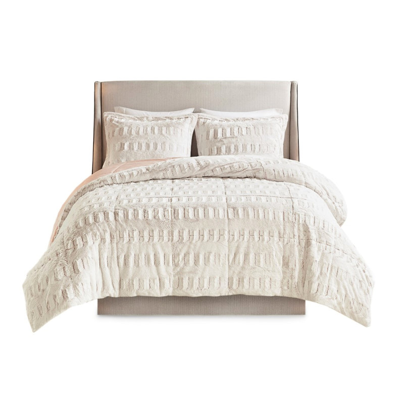 Édredon blanc avec fourrure longue moelleuse, housse en fourrure de lit grand, Édredon grand et 2 taies décoratives, Blanc