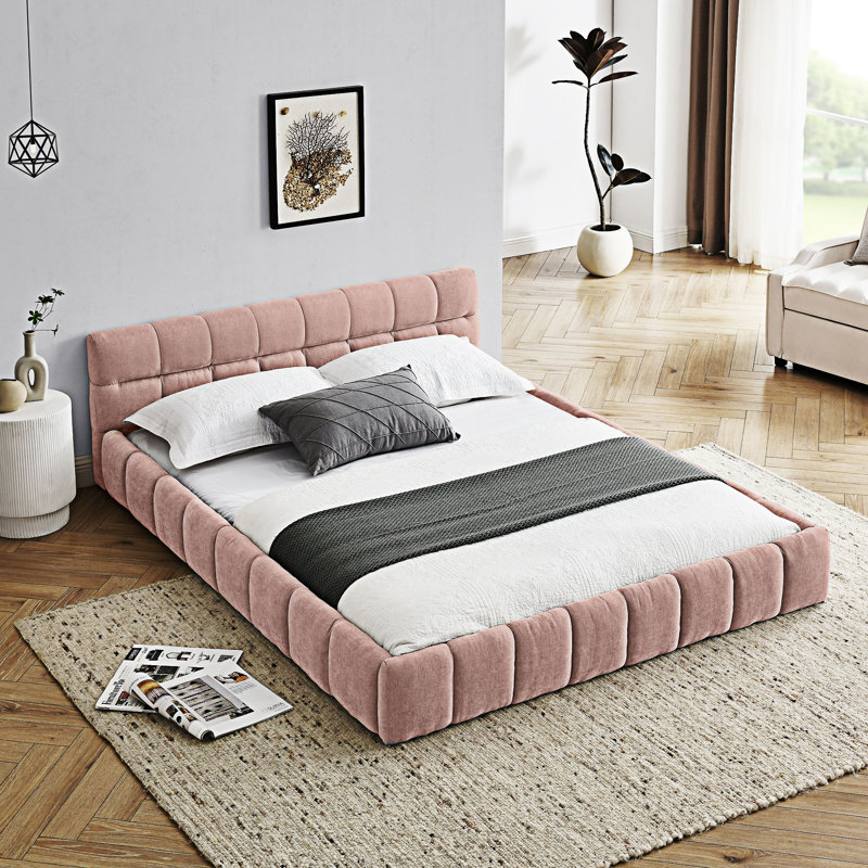 Lit plateforme tapissier, Grand lit, Rose
