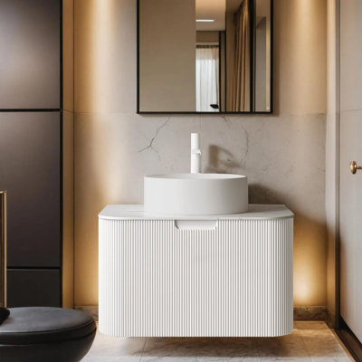 Meuble-lavabo 24 po avec lavabo, meuble flottant avec cuve en céramique et plateau en marbre, grand tiroir, blanc