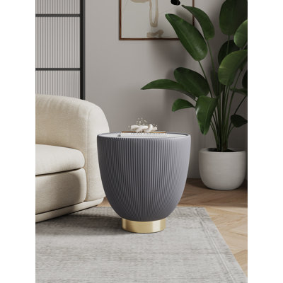 Anderson Modern Sintered Stone Top Vegan Leather Upholstered Stainless Steel End Table in Gray