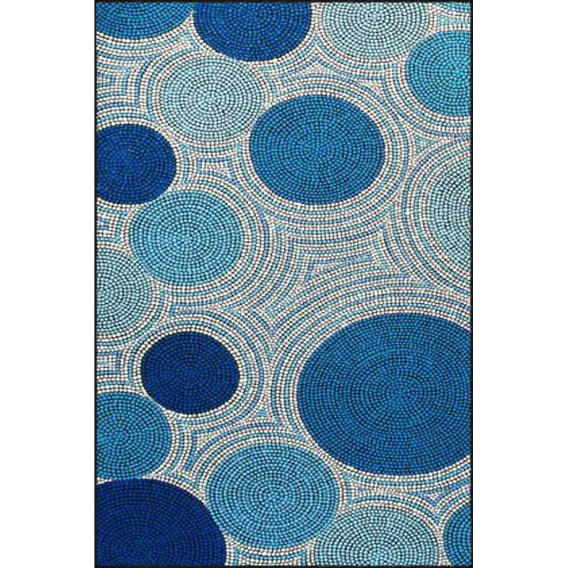 Tapis rond lavable moderne à motif tissé bleu clair, Sous-tapis rectangulaire de 3 pi 3 po x 4 pi 11 po