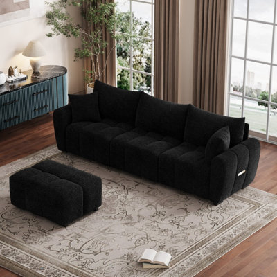 110" Chenille Modular Sectional Sofa with Movable Ottoman and Deep Seat