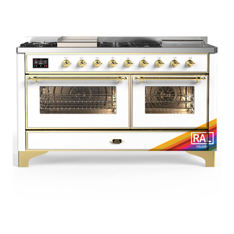 Majestic III Series 60 Inch Dual Fuel Range with 7 Sealed Burners, Griddle, Frenchtop in RAL (Natural Gas, Burnished Trim)