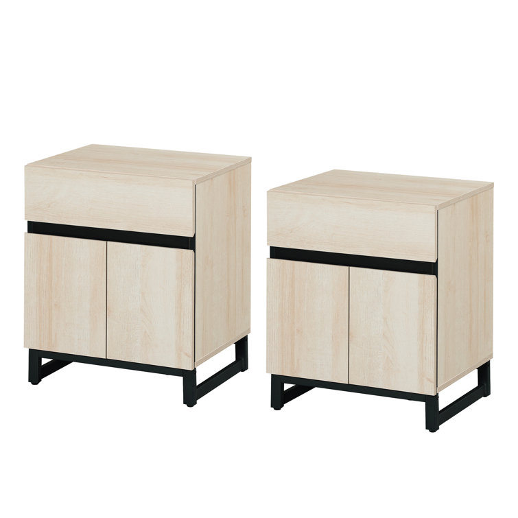 Aadam 2 Piece Modern End Table With 1 Drawer & 1 Storage Cabinet