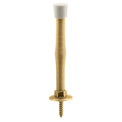 Prime-Line Rigid Door Stop, Steel Construction, Bright Brass, Rubber Tip, Baseboard Mount