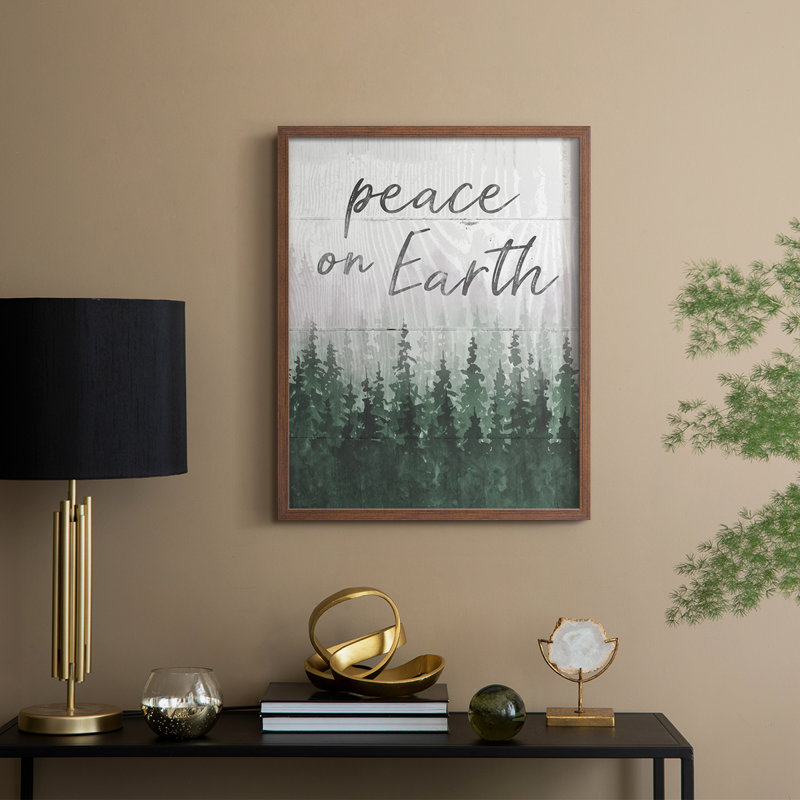 «Peace on Earth», reproduction encadrée - bois massif, H 15 po x l 12 po, Noyer