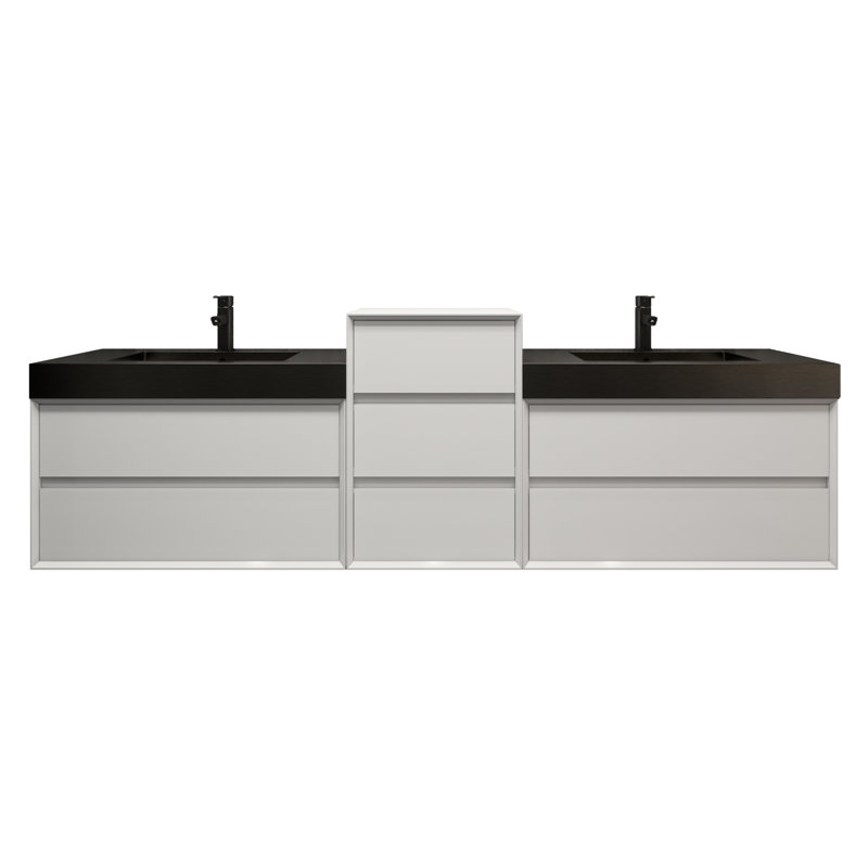 Ensemble de meuble-lavabo double mural Golitz, Blanc lustré