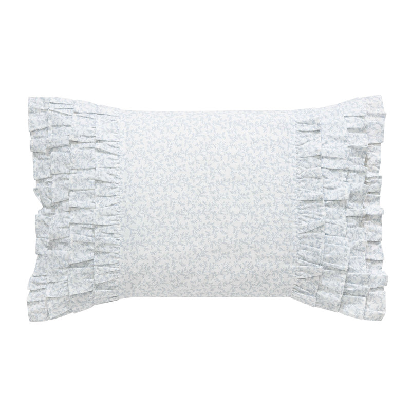 Cottage Blue Vine Design 100% Cotton Ruffle Throw Pillow