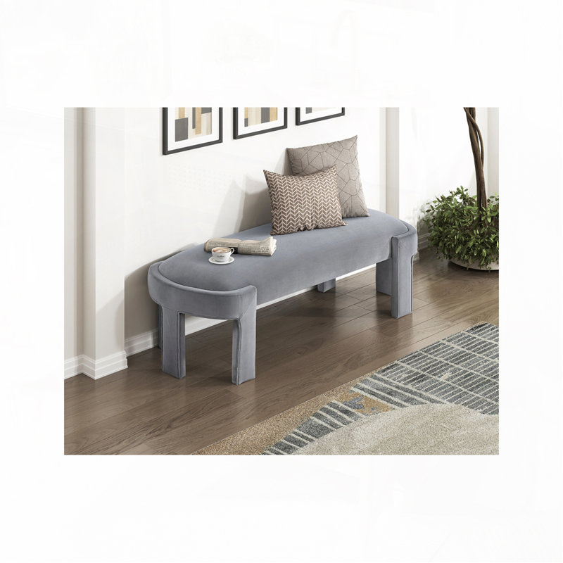 Banc rembourré en velours, Gris