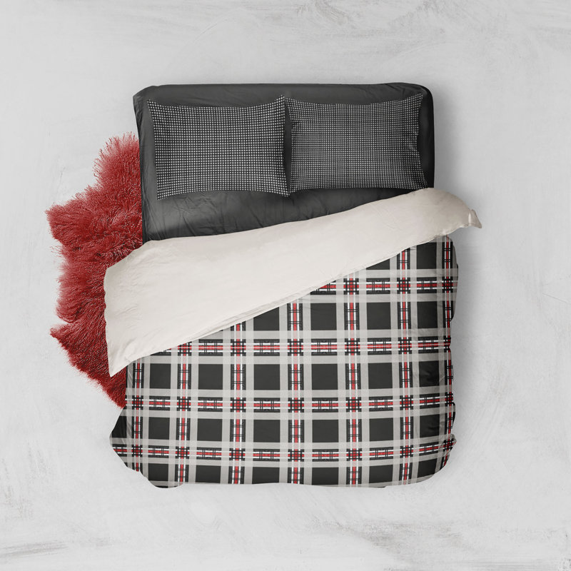 Ensemble de confort Cohn, Édredon simple et 1 taie décorative, Gris et rouge