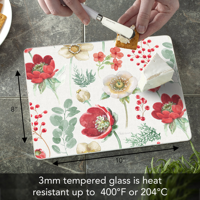 Floral Traditions Rectangular Glass Cutting Board 10" x 8"