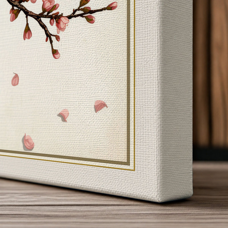 Cherry Blossom Branch Japandi - Wrapped Canvas, 30x20 - 76.2 x 50.8 cm, Cream Border