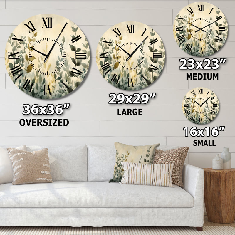 Horloge murale en métal Neutral Herb Horizon - Grande horloge de style ferme, Surdimensionné
